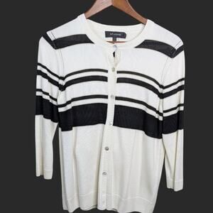 St. John Cardigan Sweater Small Luxe Colorblock Stripe Wool Cashmere Classic